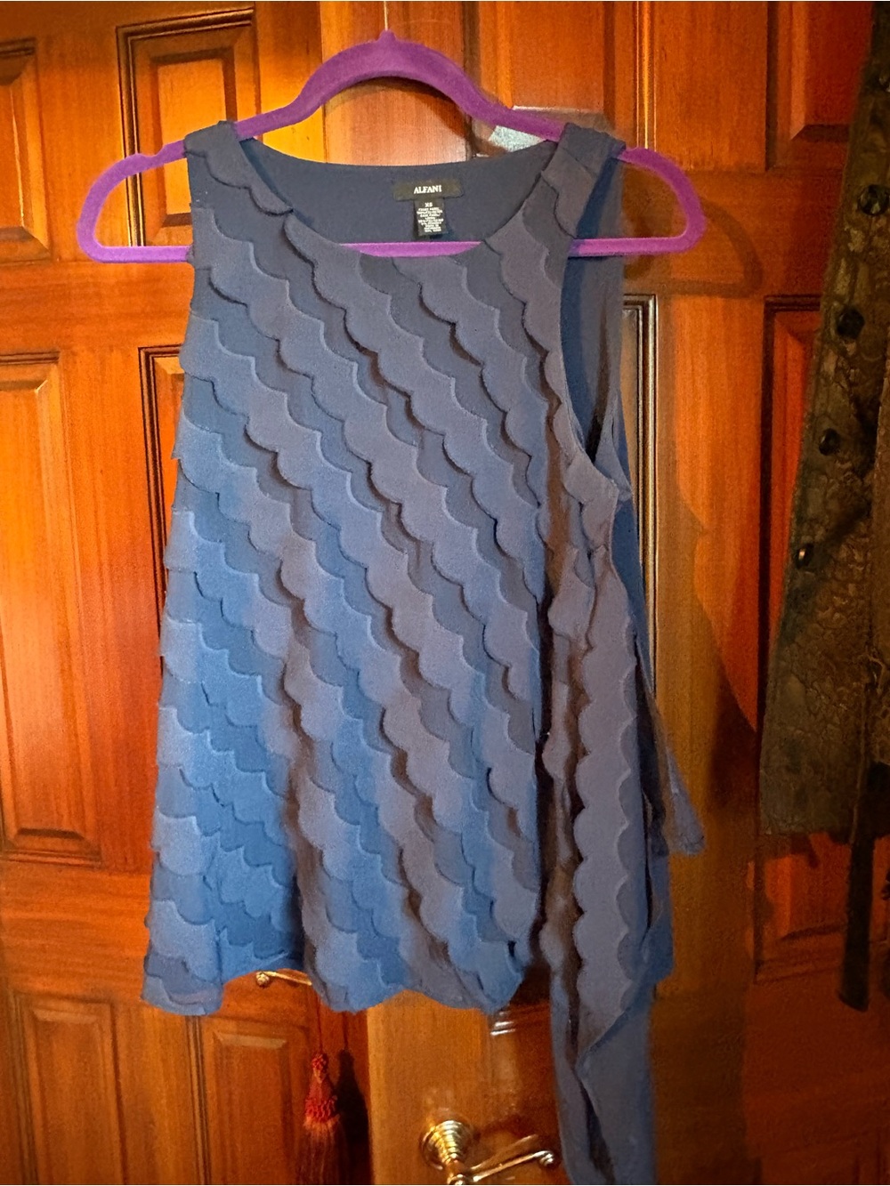 Alfani Navy Scalloped Layered Sleeveless Tunic